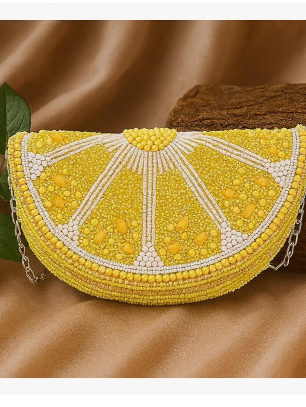🍋 Beaded Lemon Slice Crossbody Novelty Purse - Yellow White Clutch Bag